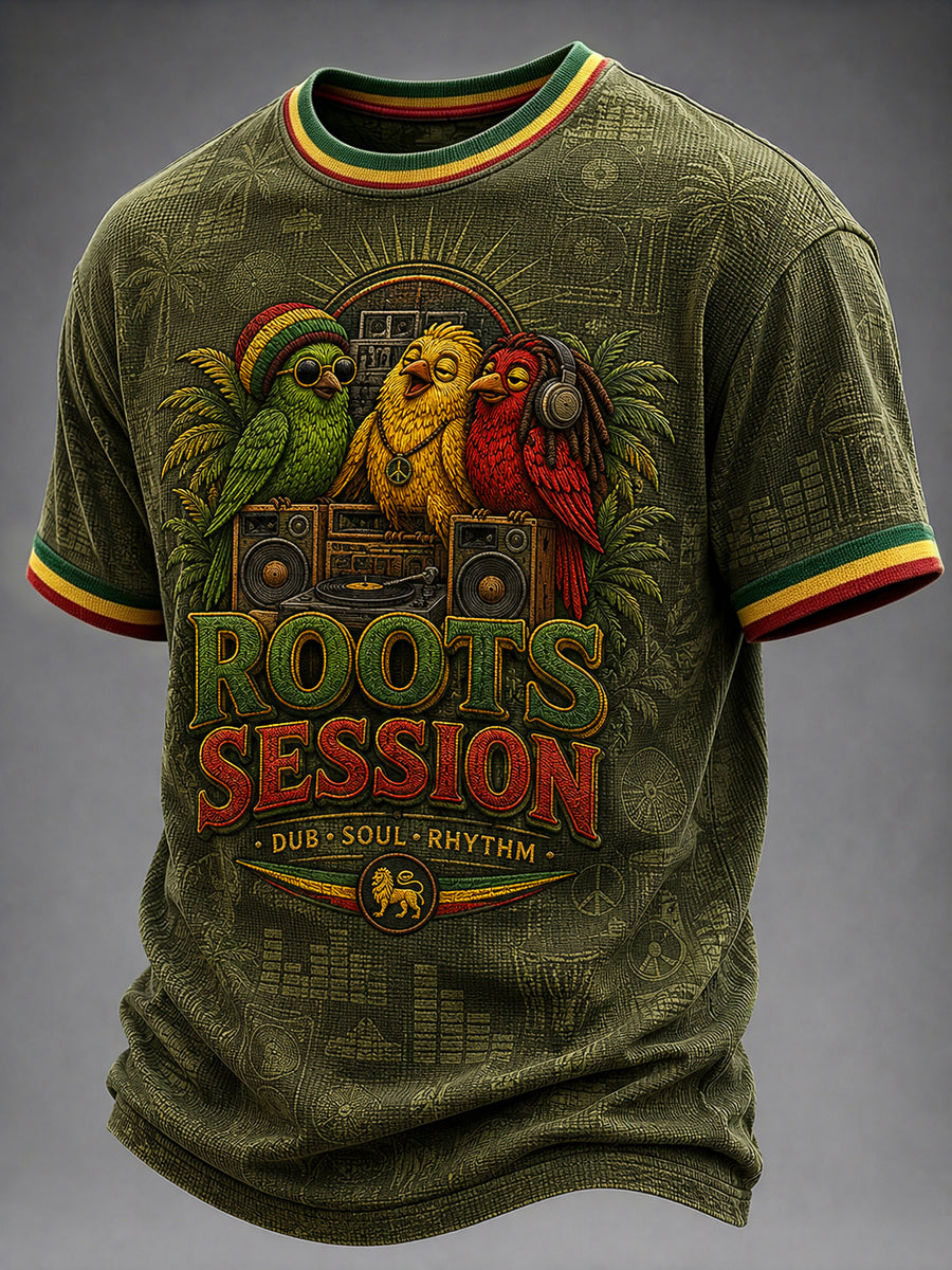 Diversión Reggae-Themed Artístico Casual Waffle-Weave Camiseta
