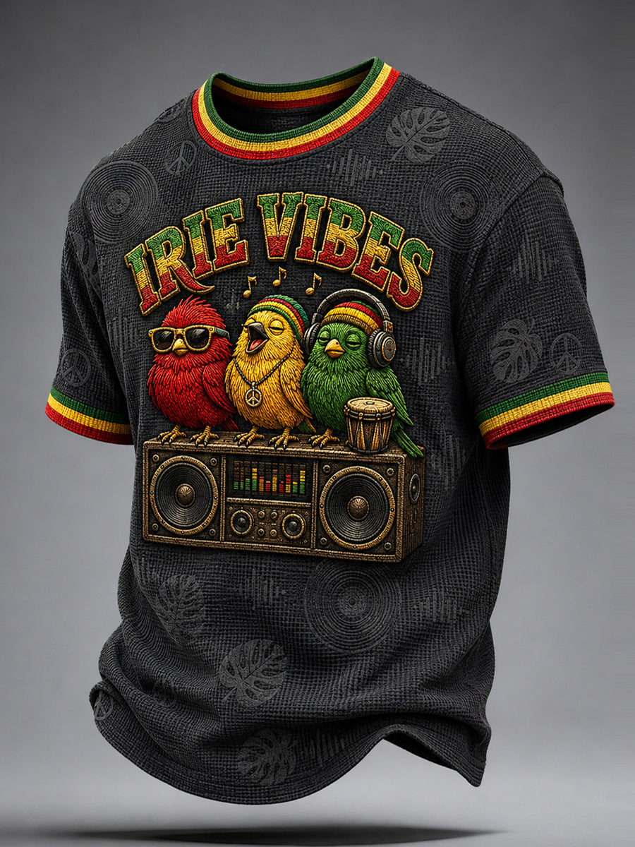Retro Reggae Bird Casual Waffle-Weave Camiseta
