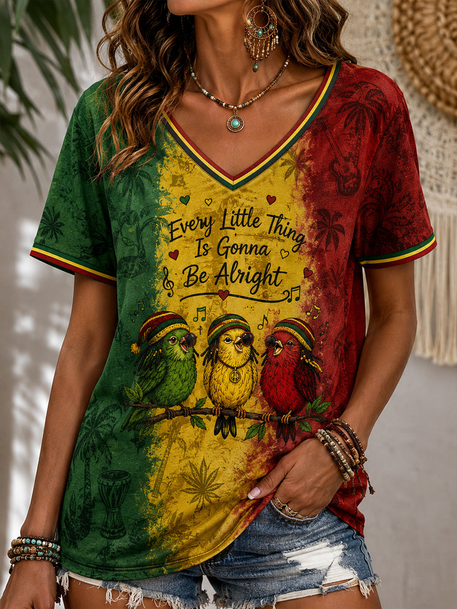 Diversión Reggae-Estilo Colorido Casual V-cuello de la camiseta de las mujeres