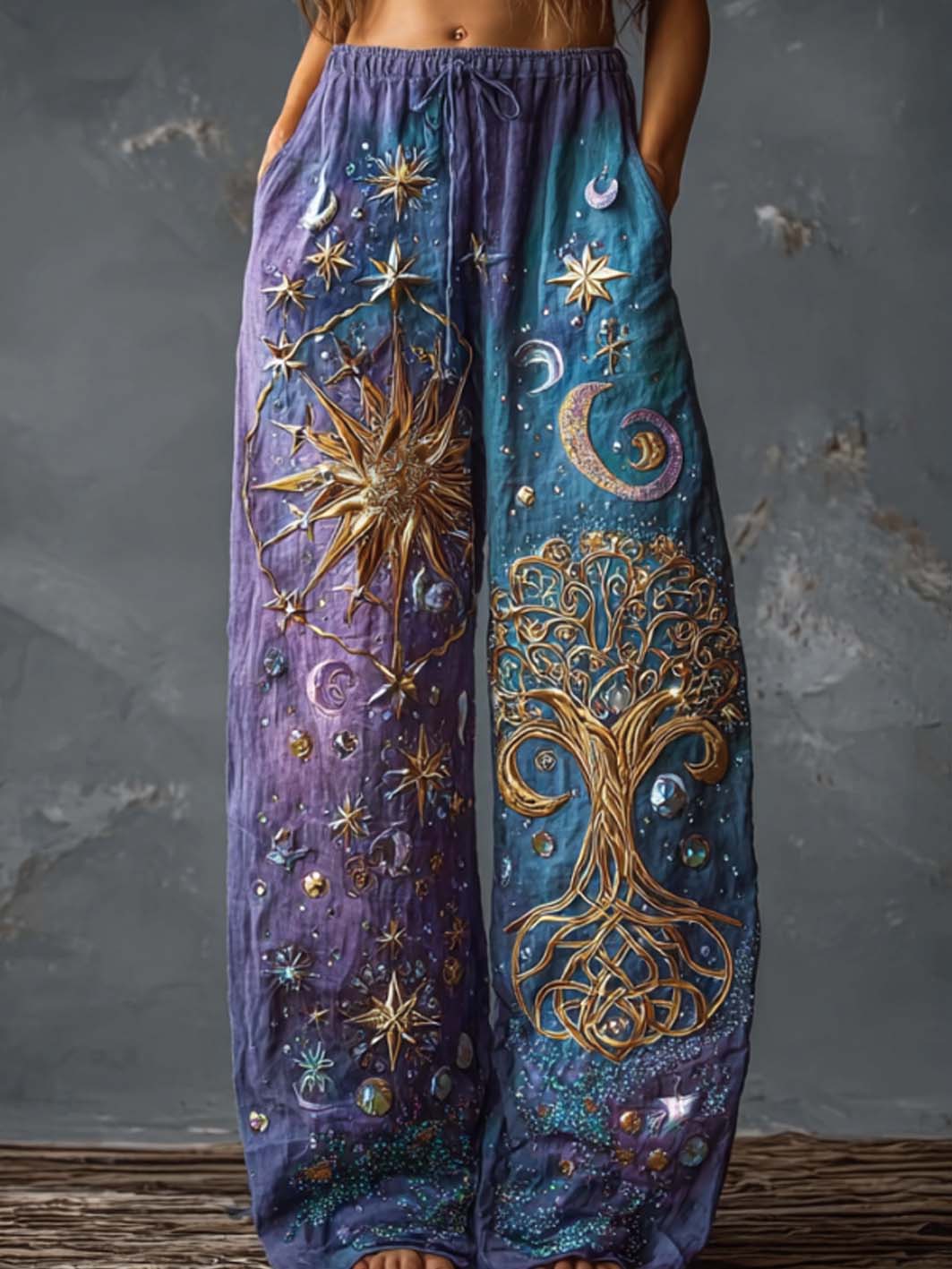 Mujeres retro de la mitología nórdica Viking patrón impreso casual pantalones largos