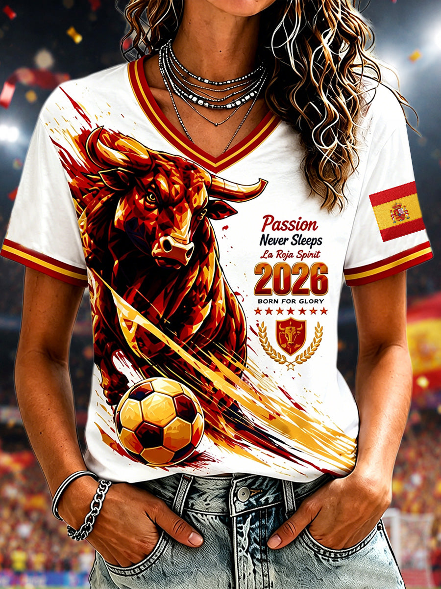 Regalo de las mujeres para España Fútbol Fans Imprimir Casual V-Neck Tee