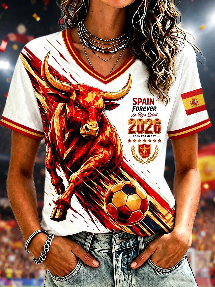 Camiseta casual con estampado y cuello en V, regalo para mujeres y aficionadas al fútbol español