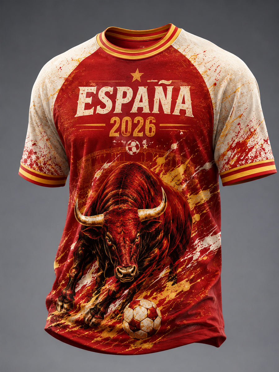 Camiseta informal de manga corta para hombre, con estampado de fútbol español