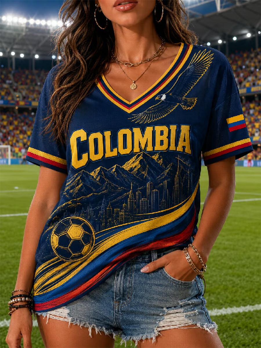 Camiseta informal de fútbol para mujer, estilo colombiano, estampada y de manga corta, año 2026