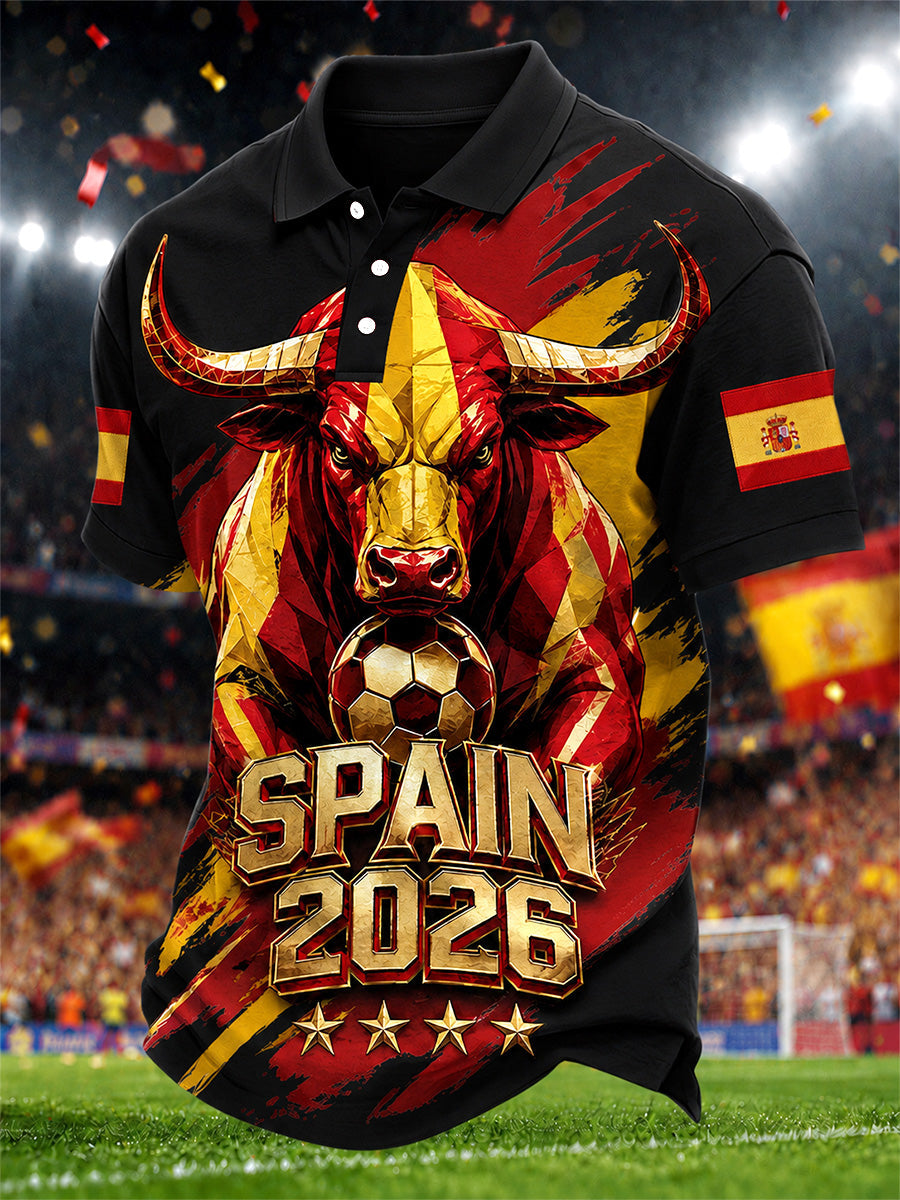 Polo casual con estampado para hombres, regalo para aficionados al fútbol español