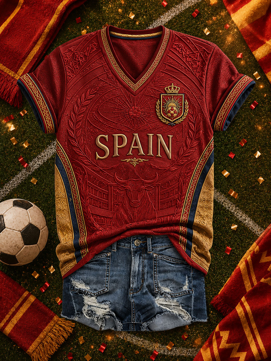 Camiseta de fútbol femenino en español con cuello en V y estampado