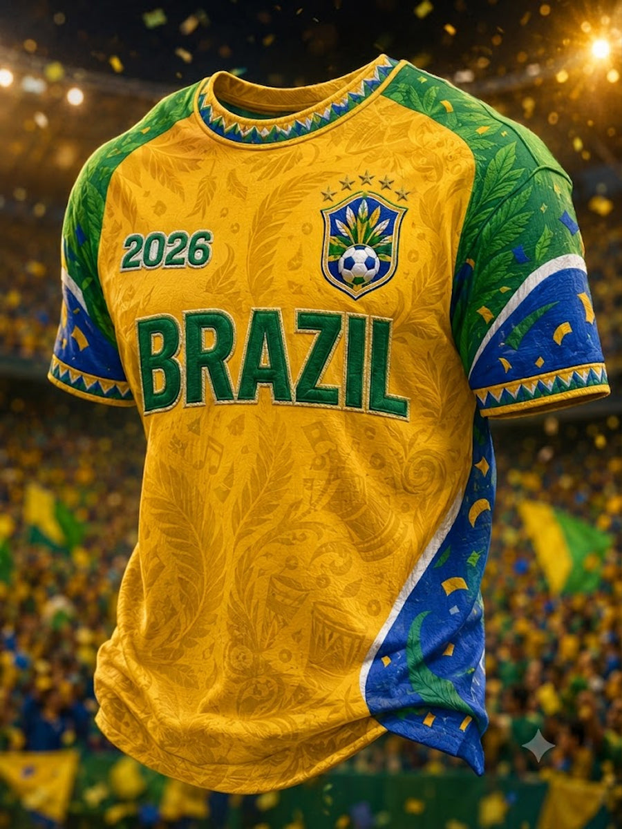 Camiseta de manga corta para hombres, regalo para aficionados al fútbol brasileño