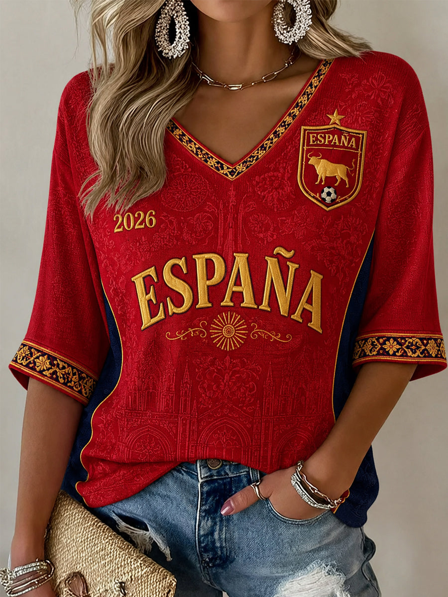 Regalo de las mujeres para los aficionados al fútbol Imprimir Casual media manga V-cuello camiseta