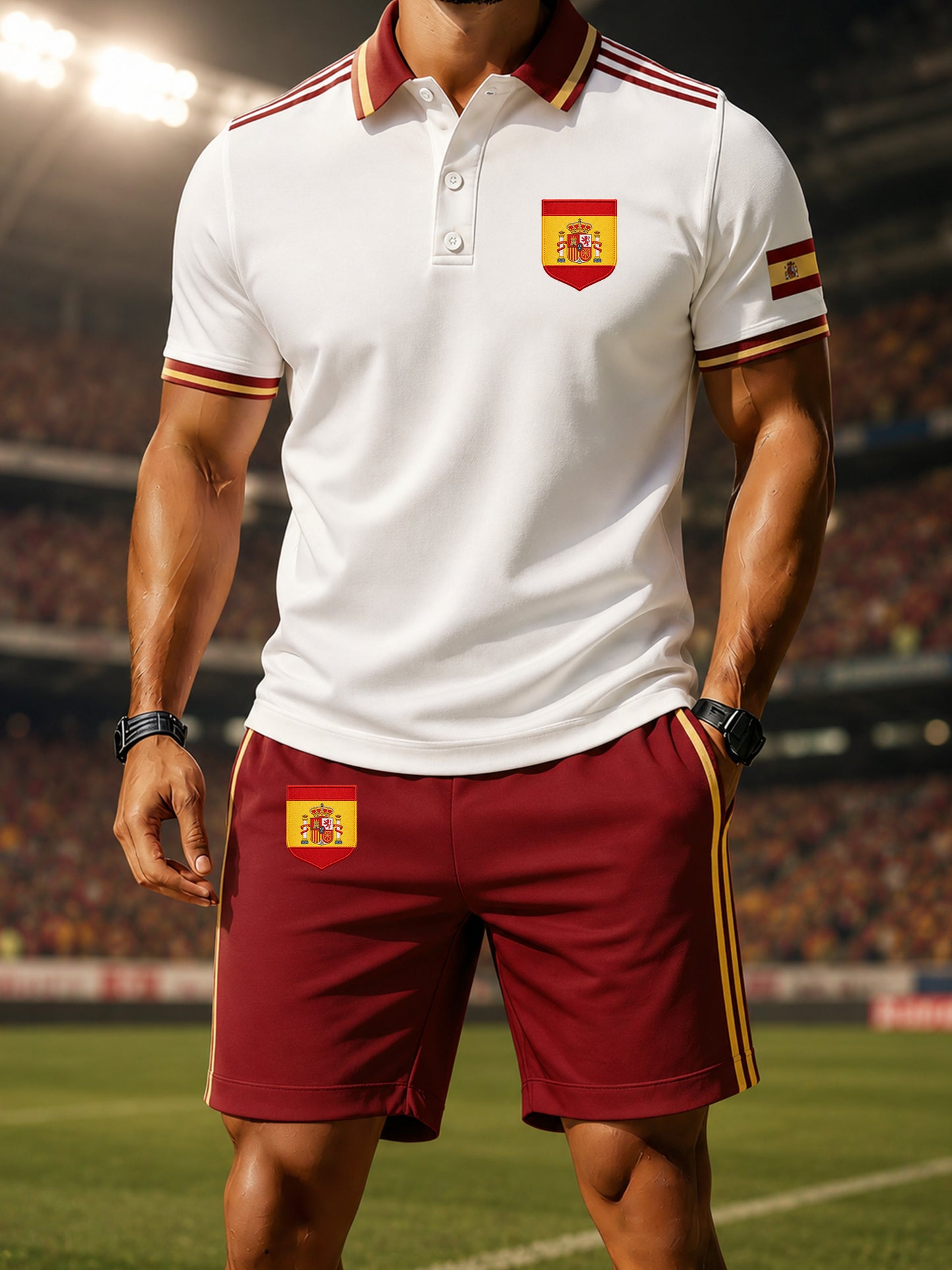 Traje de polo de impresión de arte de elemento de animar de partido de fútbol español de los hombres