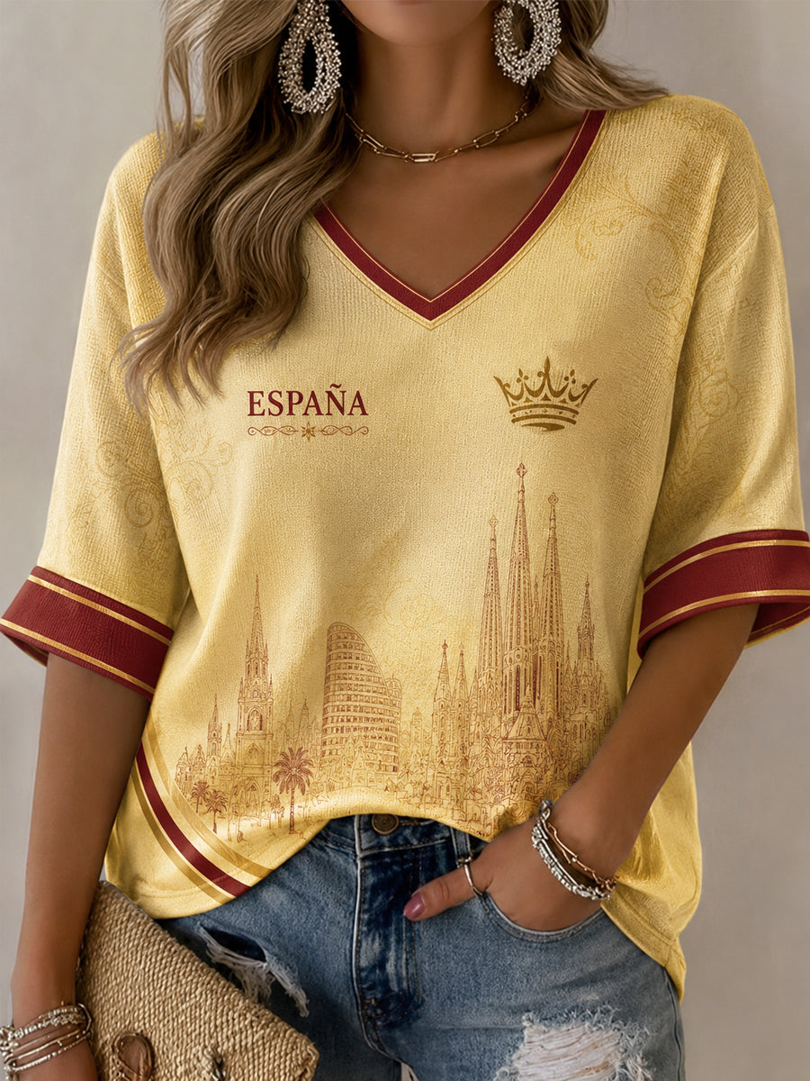 Camiseta informal con estampado de fútbol femenino en español