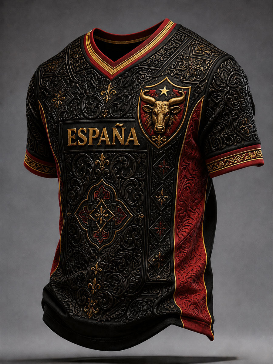 Camiseta de fútbol de España para hombre con cuello en V