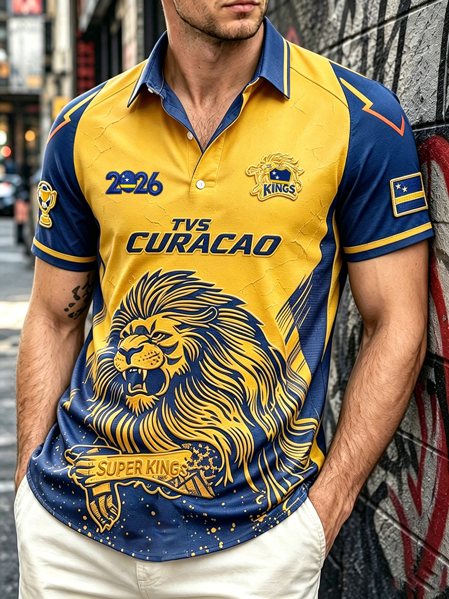 Polo casual con estampado de Leones de fútbol Curacao 2026 para hombre