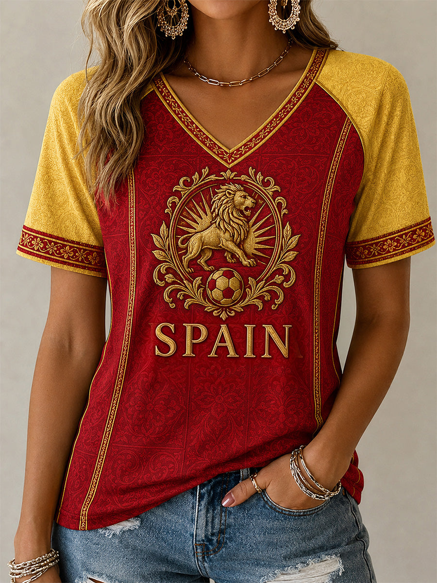 Camiseta casual con cuello en V y estampado, regalo para mujeres aficionadas al fútbol