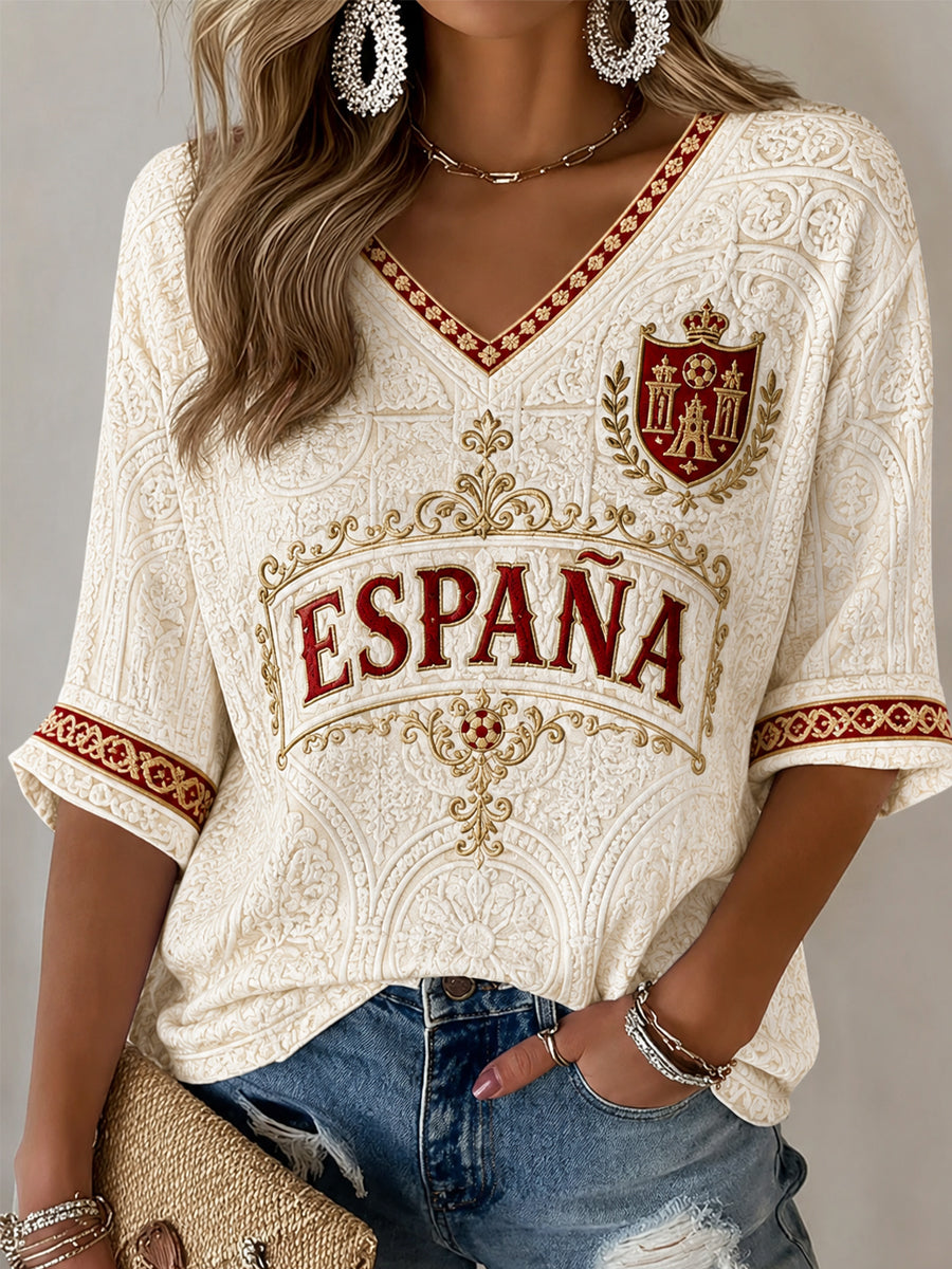Regalo para mujeres aficionadas al fútbol: camiseta informal de media manga con cuello en V y estampado