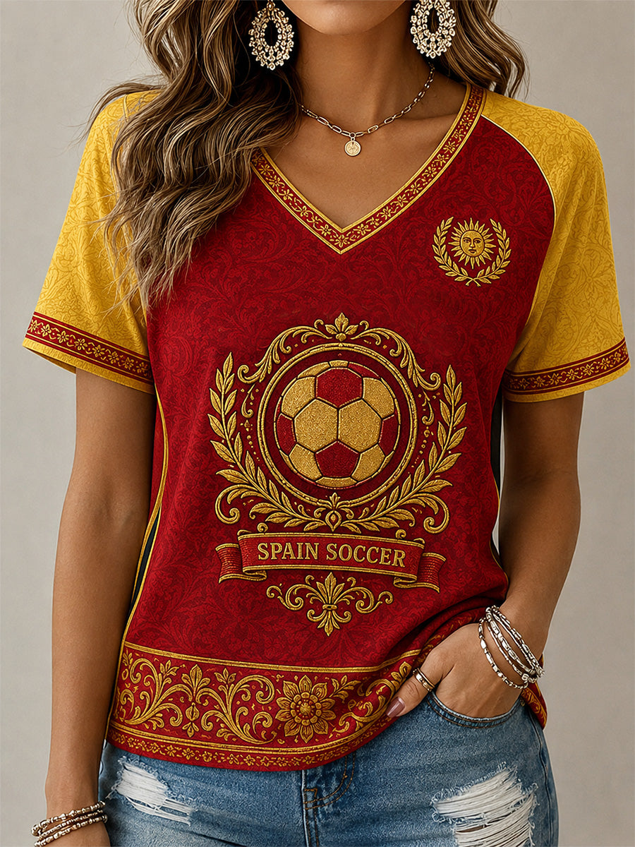 Camiseta casual con cuello en V y estampado, regalo para mujeres aficionadas al fútbol