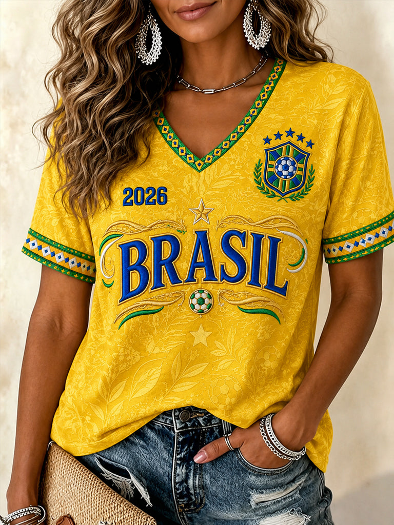 Camiseta casual con cuello en V y estampado, regalo para mujeres aficionadas al fútbol