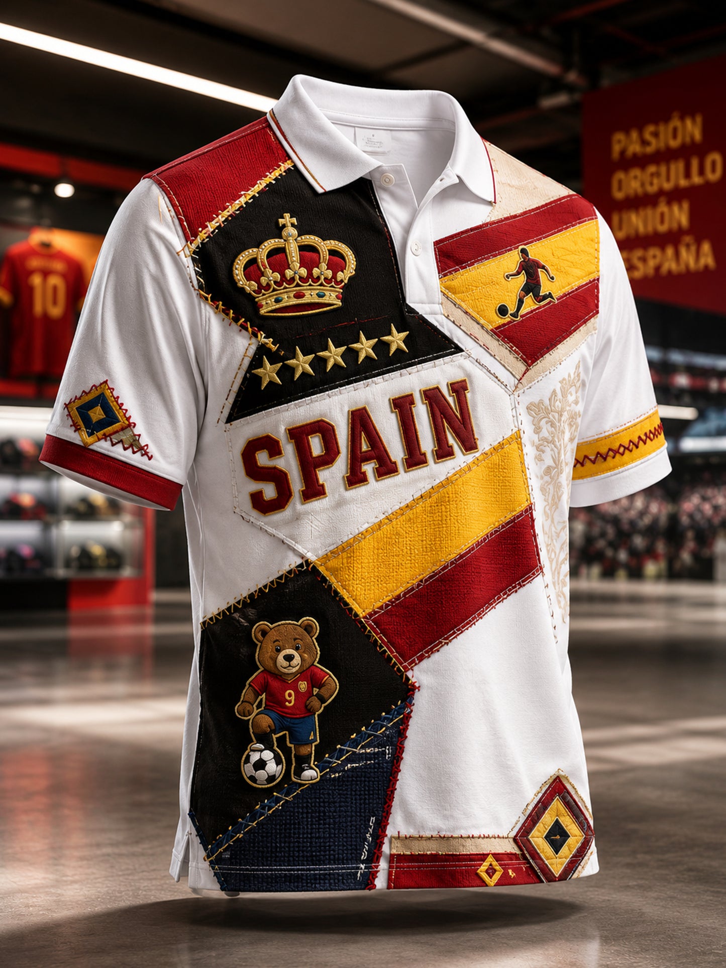 Camiseta polo con estampado artístico de elemento de animación para partido de fútbol masculino en España