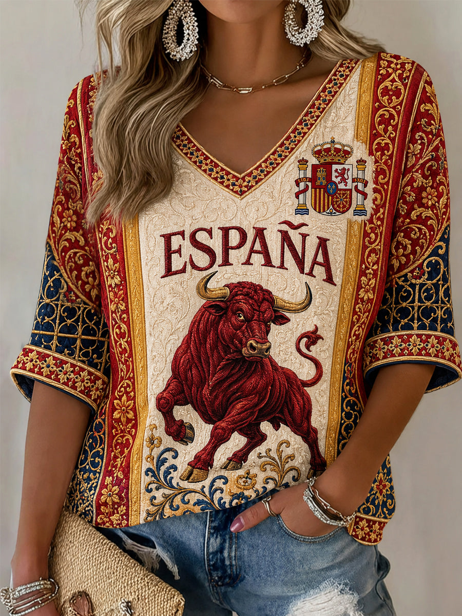 Regalo para mujeres aficionadas al fútbol: camiseta informal de media manga con cuello en V y estampado