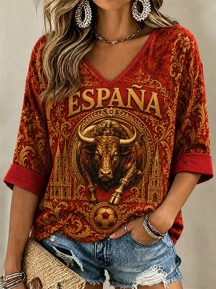 Regalo para mujeres aficionadas al fútbol: camiseta informal con cuello en V y estampado