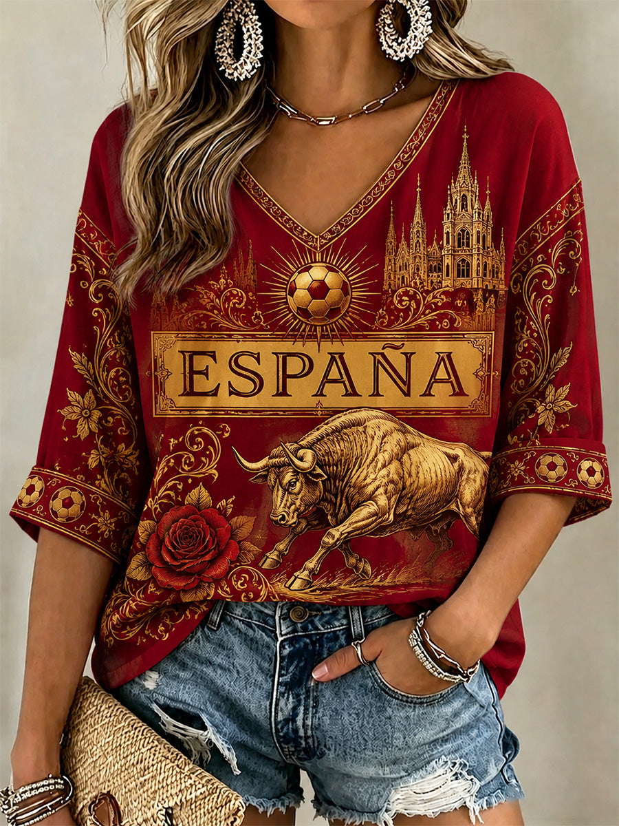 Regalo para mujeres aficionadas al fútbol: camiseta informal con cuello en V y estampado