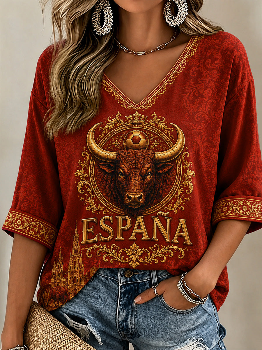 De las mujeres Regalo Para los aficionados al fútbol Imprimir Casual Top con cuello en V