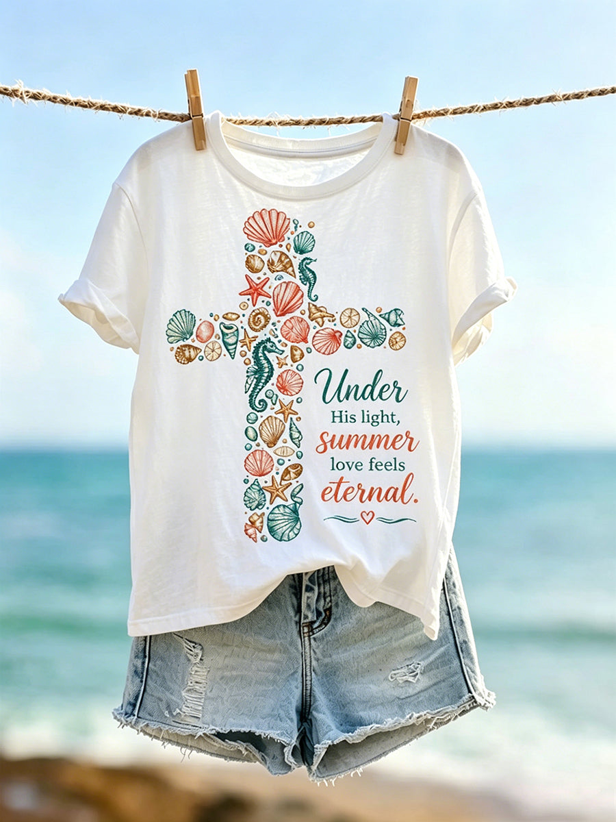 Camiseta de manga corta con estampado cruzado Christian Beach de verano para mujer