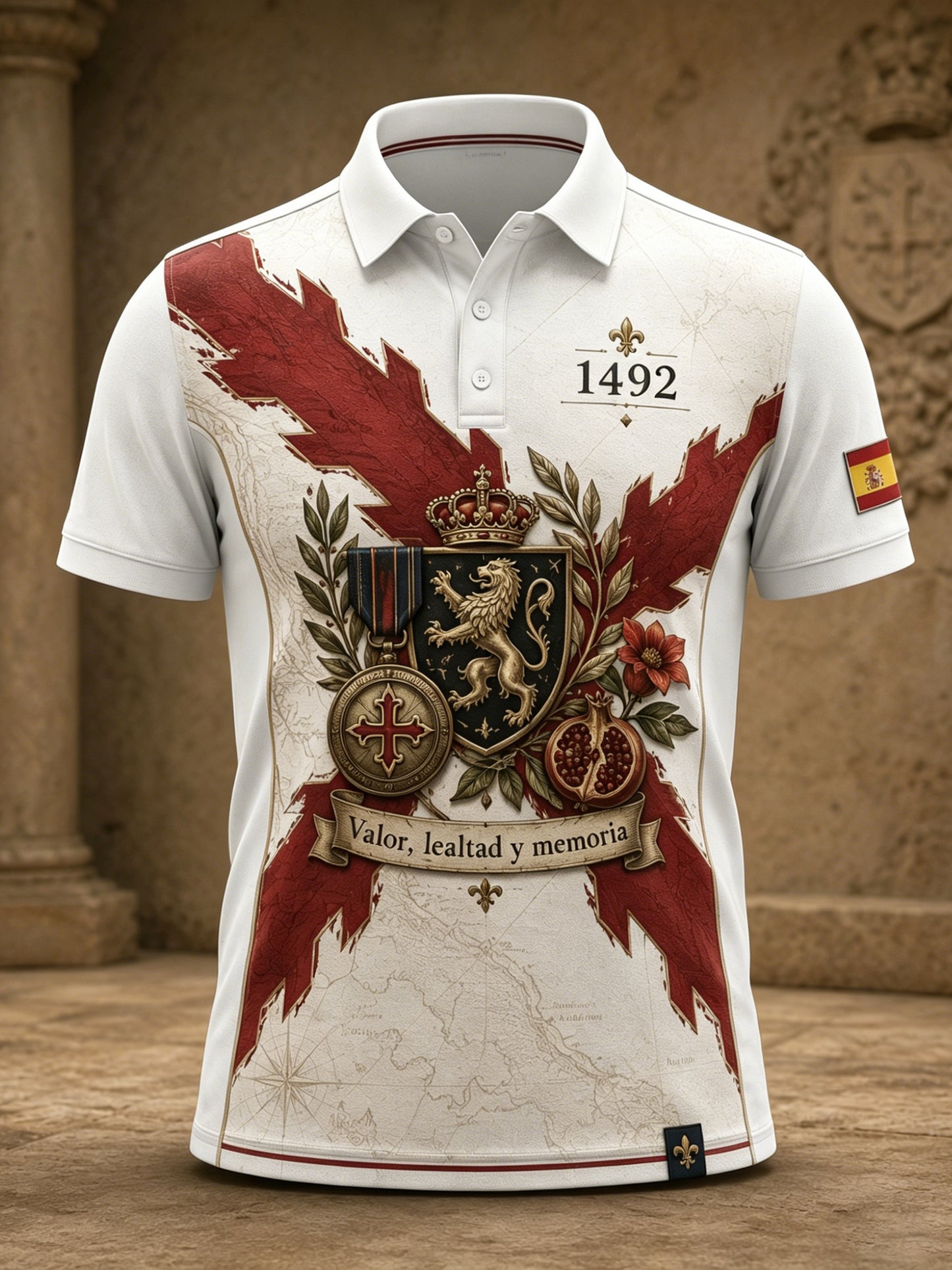 Camisa polo con estampado artístico para hombre, de temática veterana española