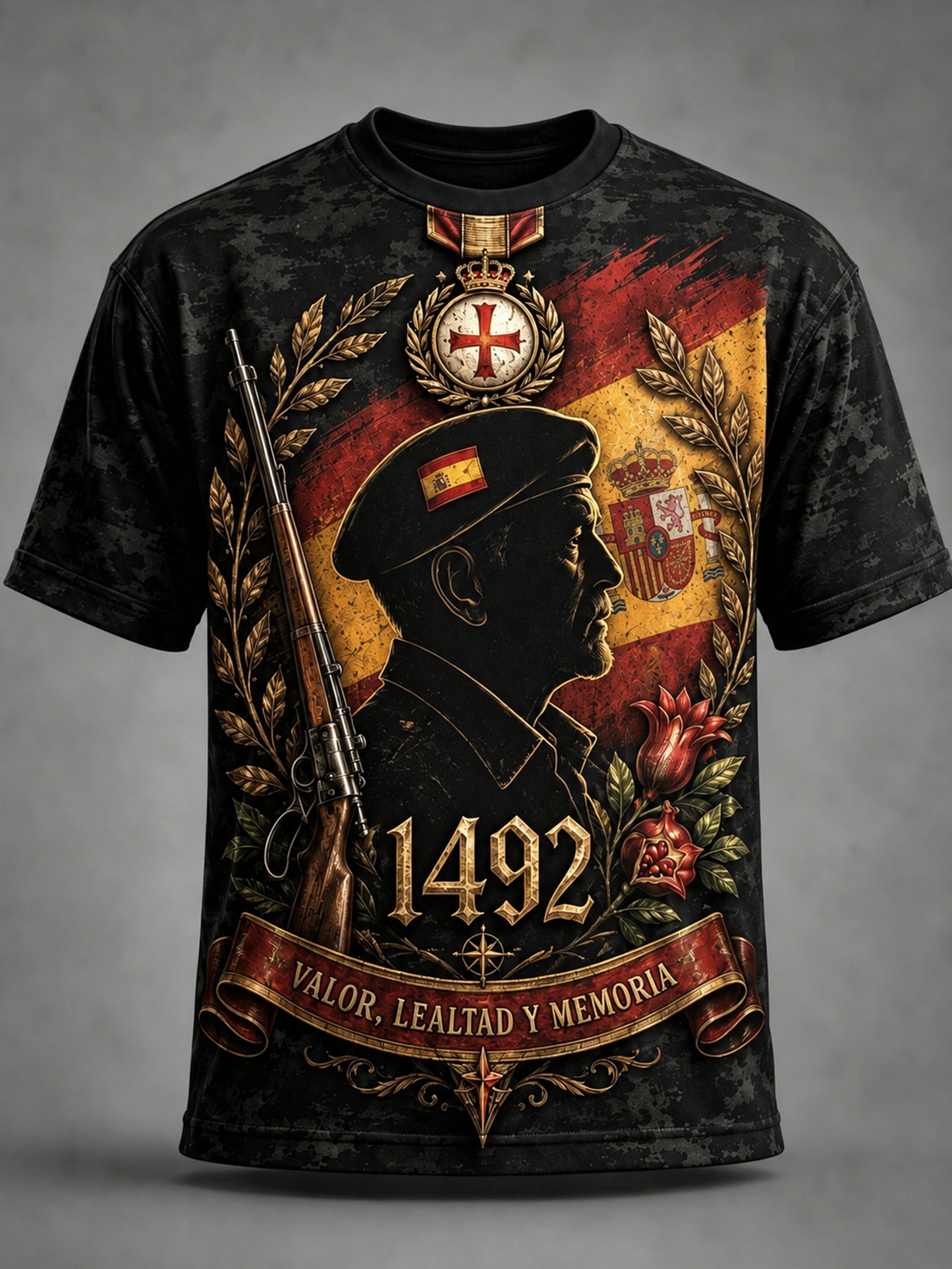Camiseta con estampado artístico de veterano español para hombre