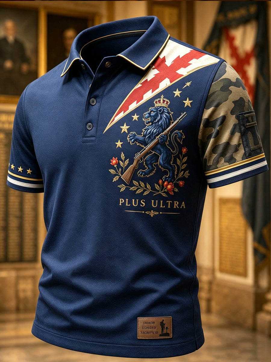 Camisa polo con estampado artístico conmemorativo para veteranos españoles, estilo masculino