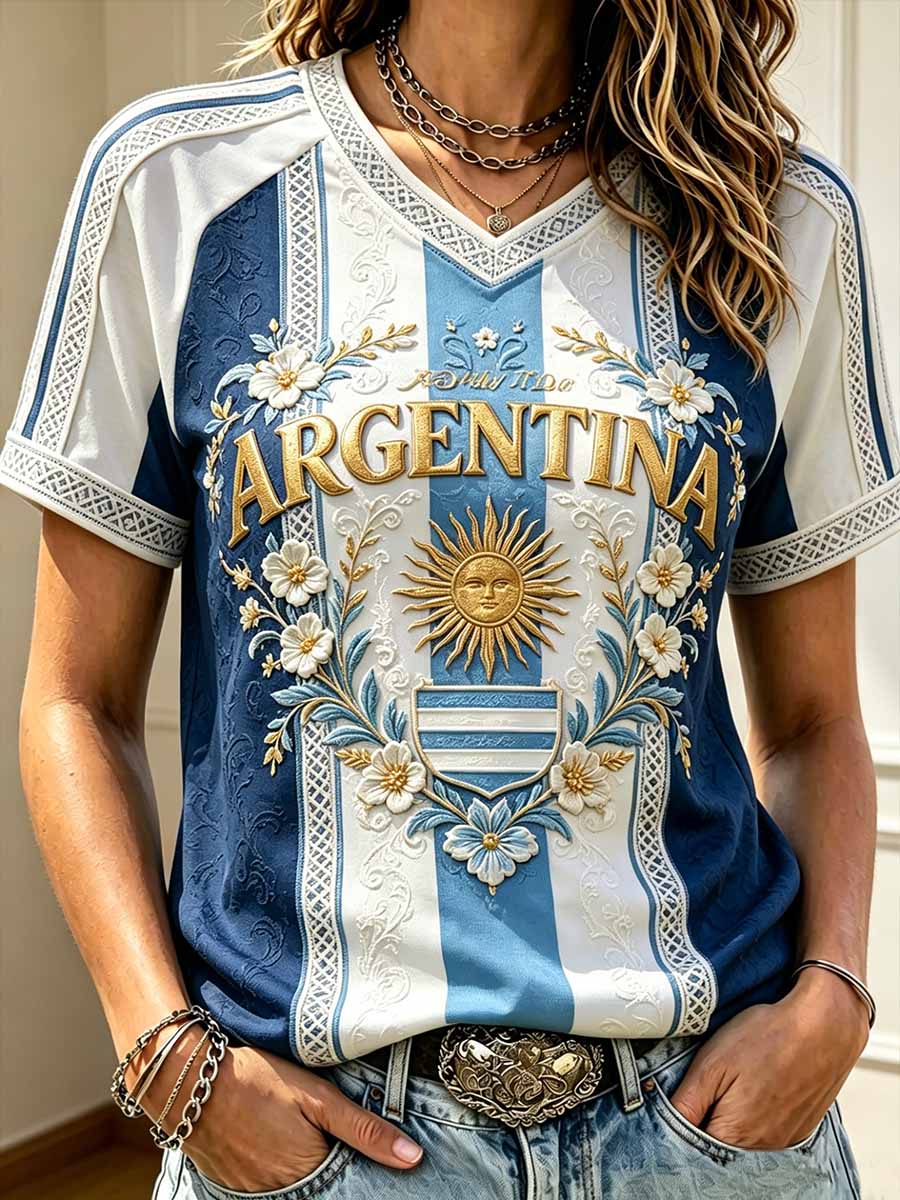Camiseta estampada de fútbol argentino para mujer
