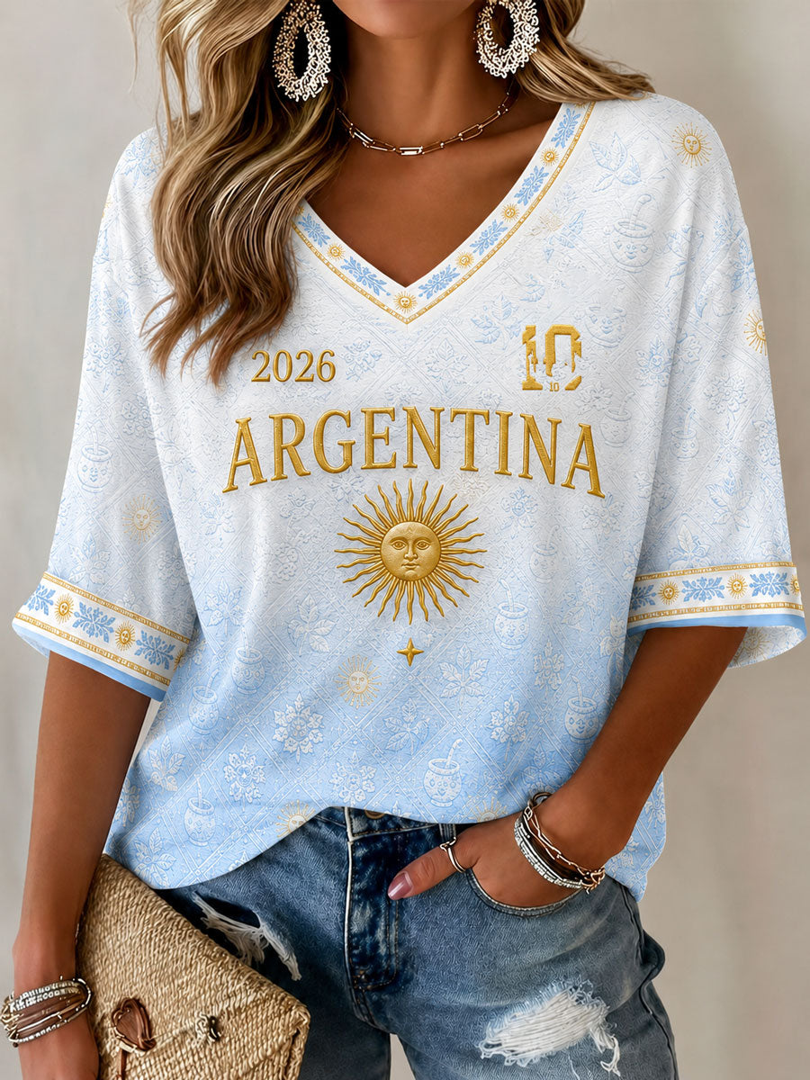 Camiseta casual con estampado de jugador de fútbol famoso para mujer
