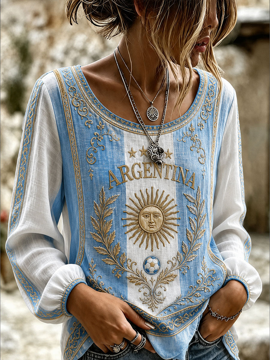 Camiseta Algodón Lino Fútbol Argentina Mujer