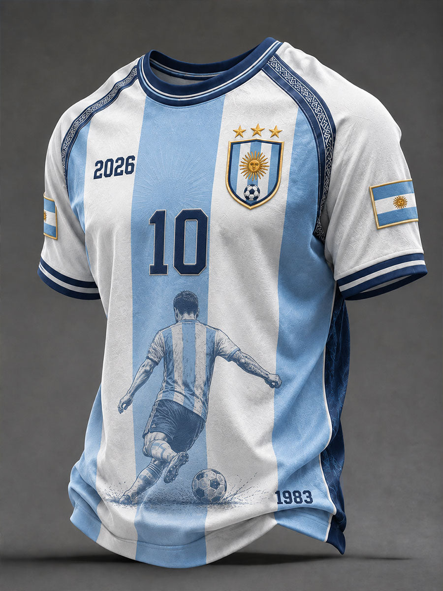 Camiseta argentina de fútbol para hombre, de manga corta
