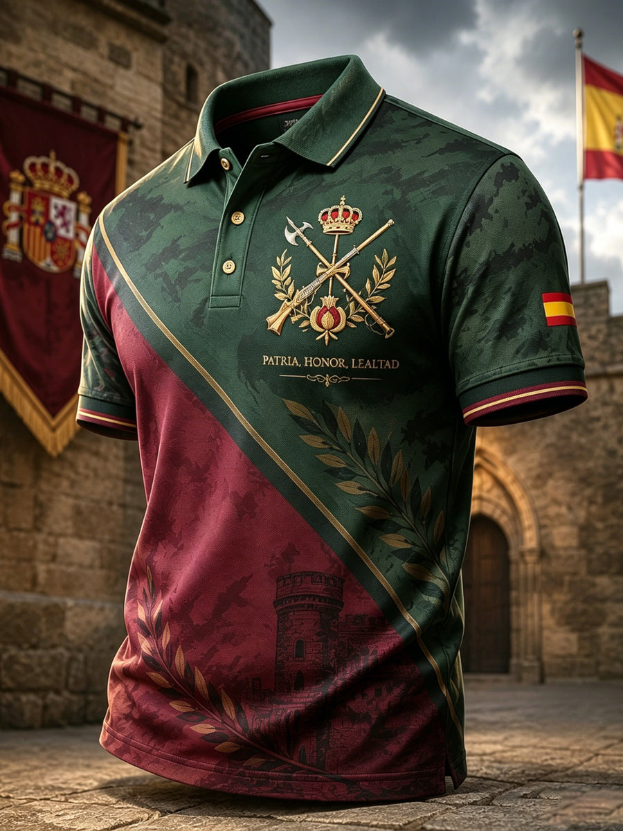 Camisa polo con estampado artístico conmemorativo para veteranos españoles, estilo masculino