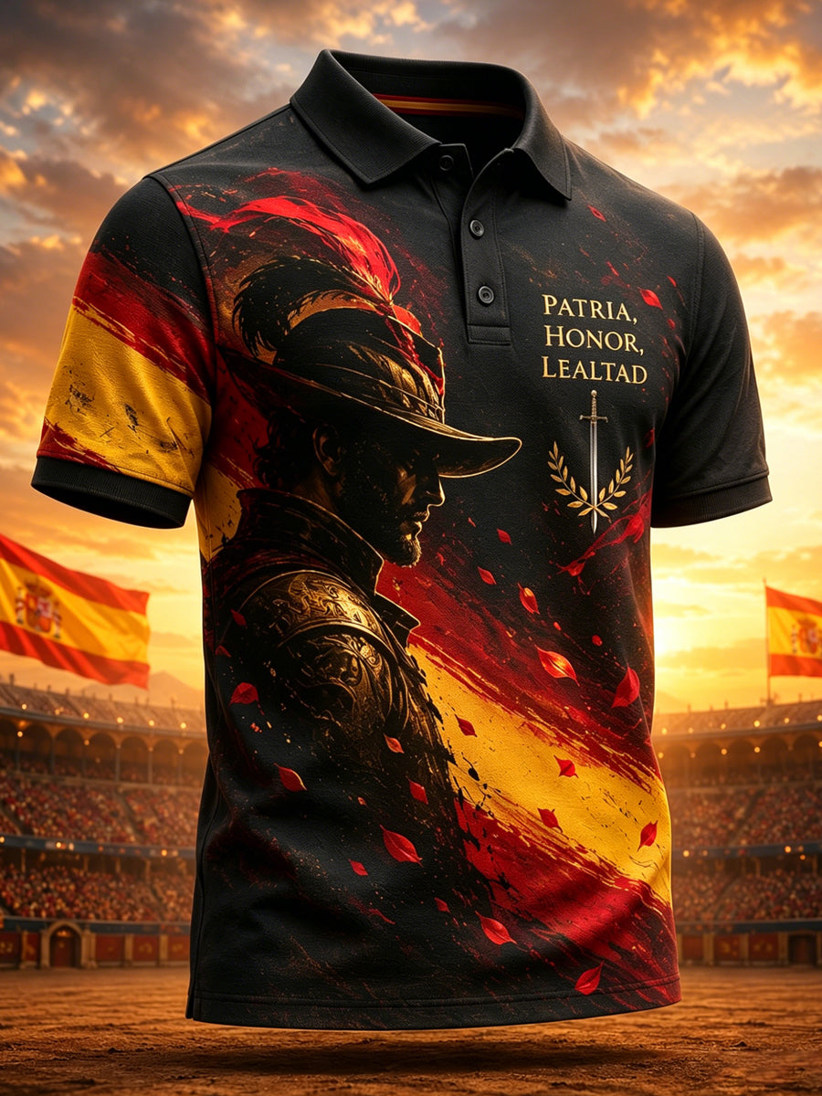 Camisa polo con estampado artístico conmemorativo para veteranos españoles, estilo masculino