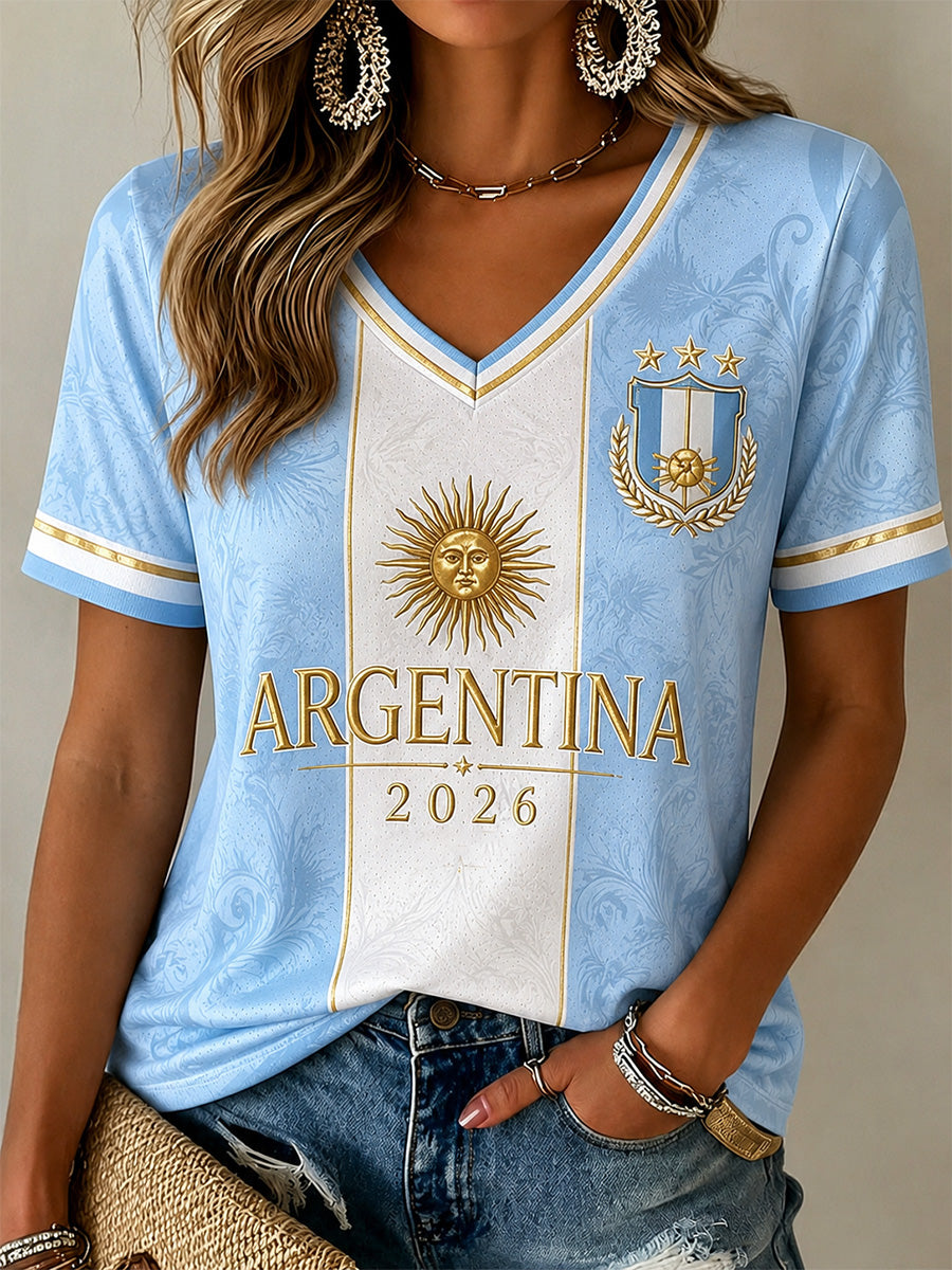 Regalo para mujeres aficionadas al fútbol: camiseta informal con estampado y cuello en V
