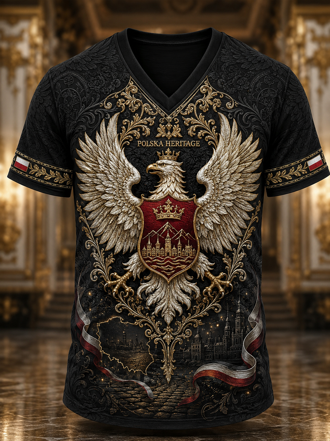 Camiseta de cuello en V para hombre de Polonia