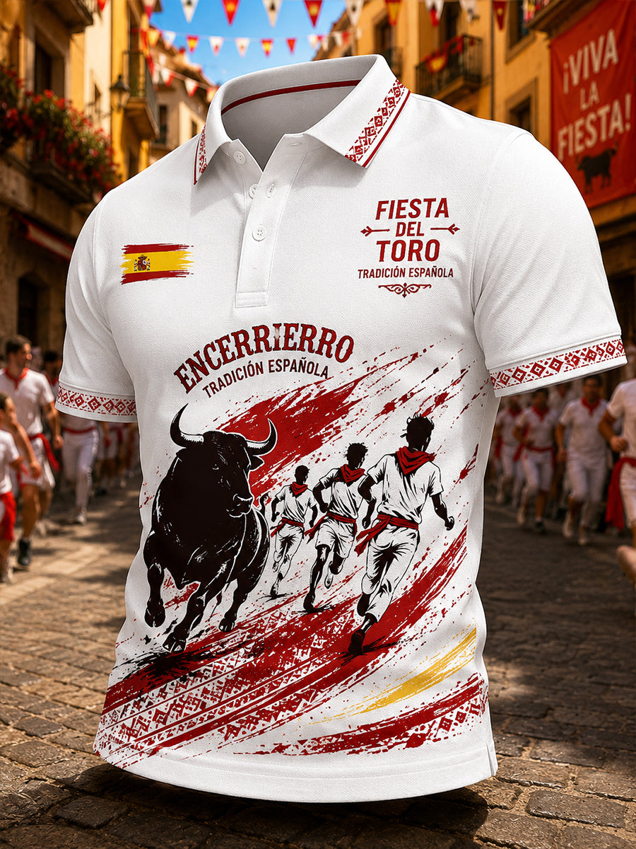 Polo de manga corta para hombre con estampado temático Running Of The Bulls