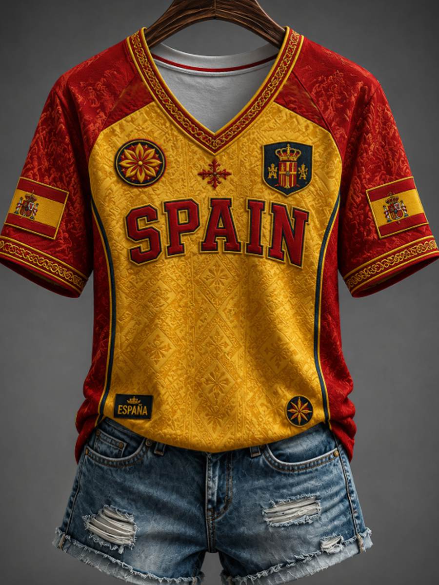 Camiseta de manga corta con cuello en V para mujer