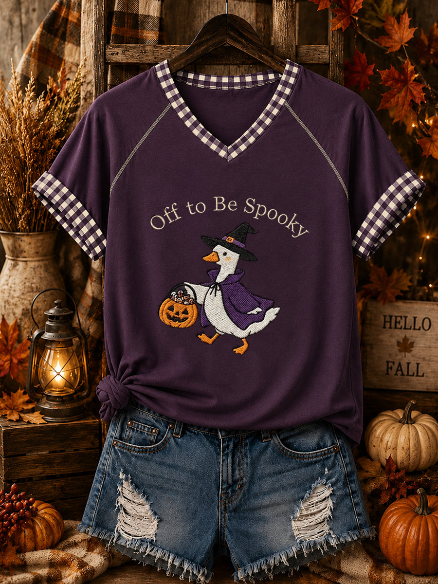 Camiseta de mujer Funny Halloween Print V-cuello