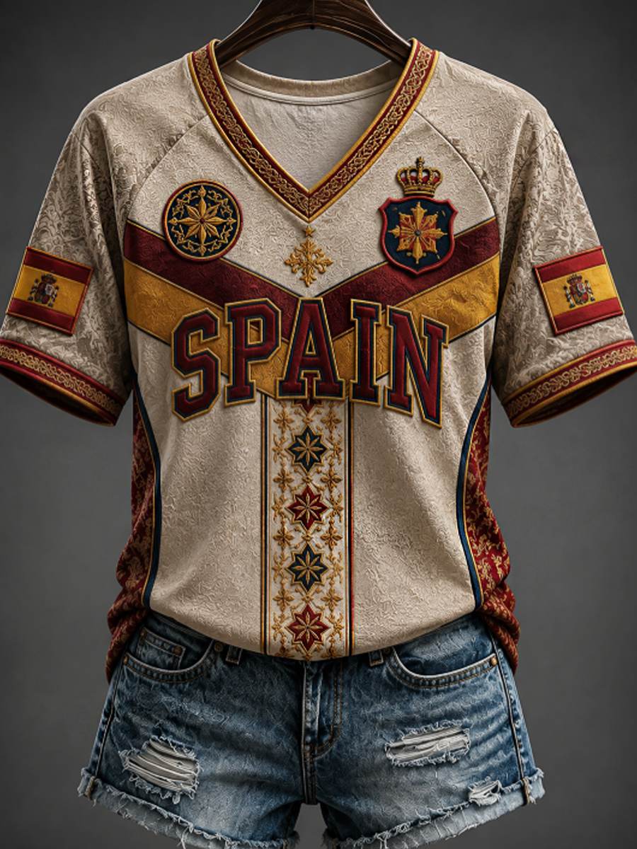 Camiseta de mujer con cuello en V, hombros descubiertos y manga corta