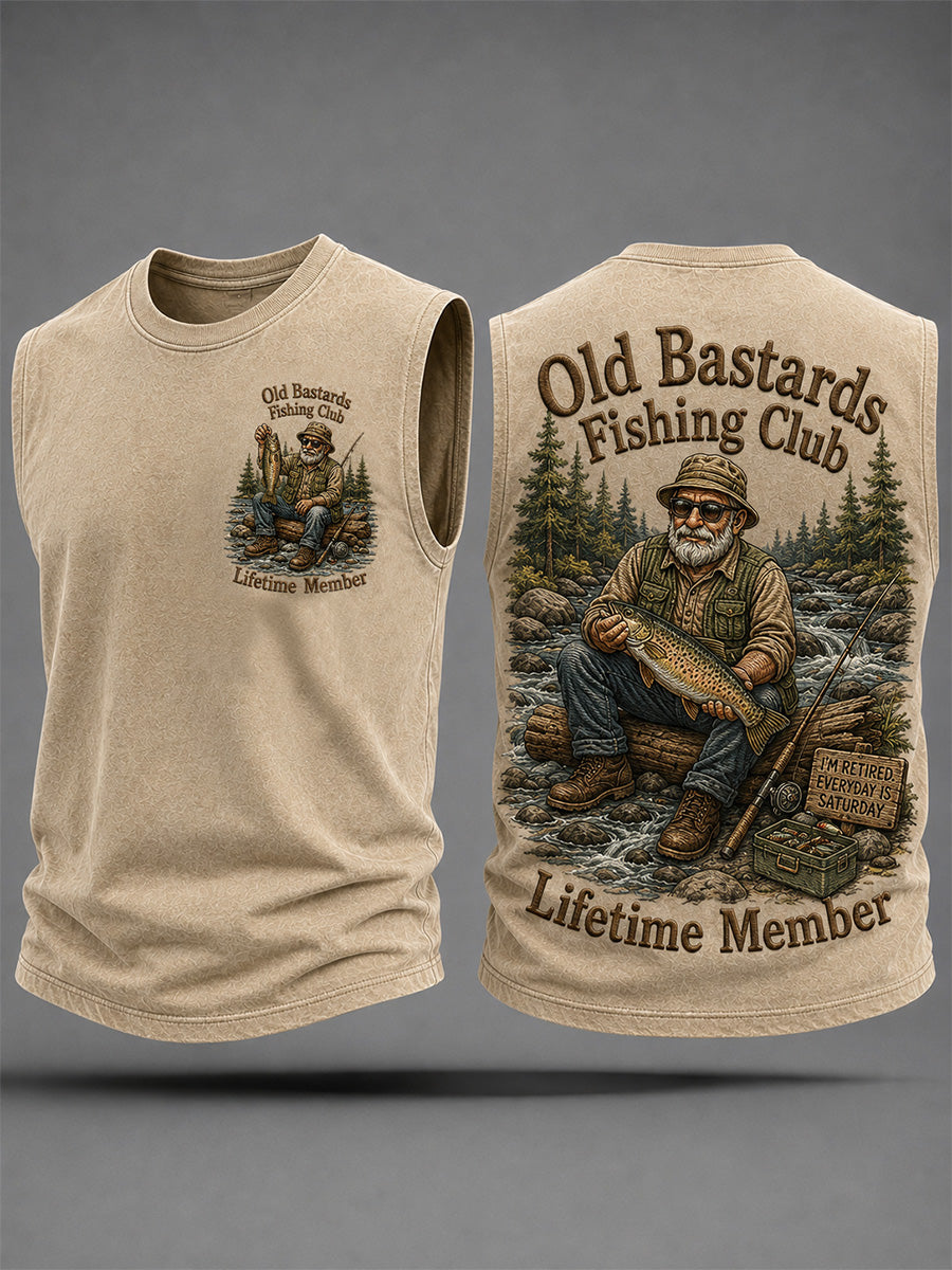 Camiseta sin mangas casual con estampado de miembro vitalicio del Club de Pesca de los Viejos Pícaros para hombre