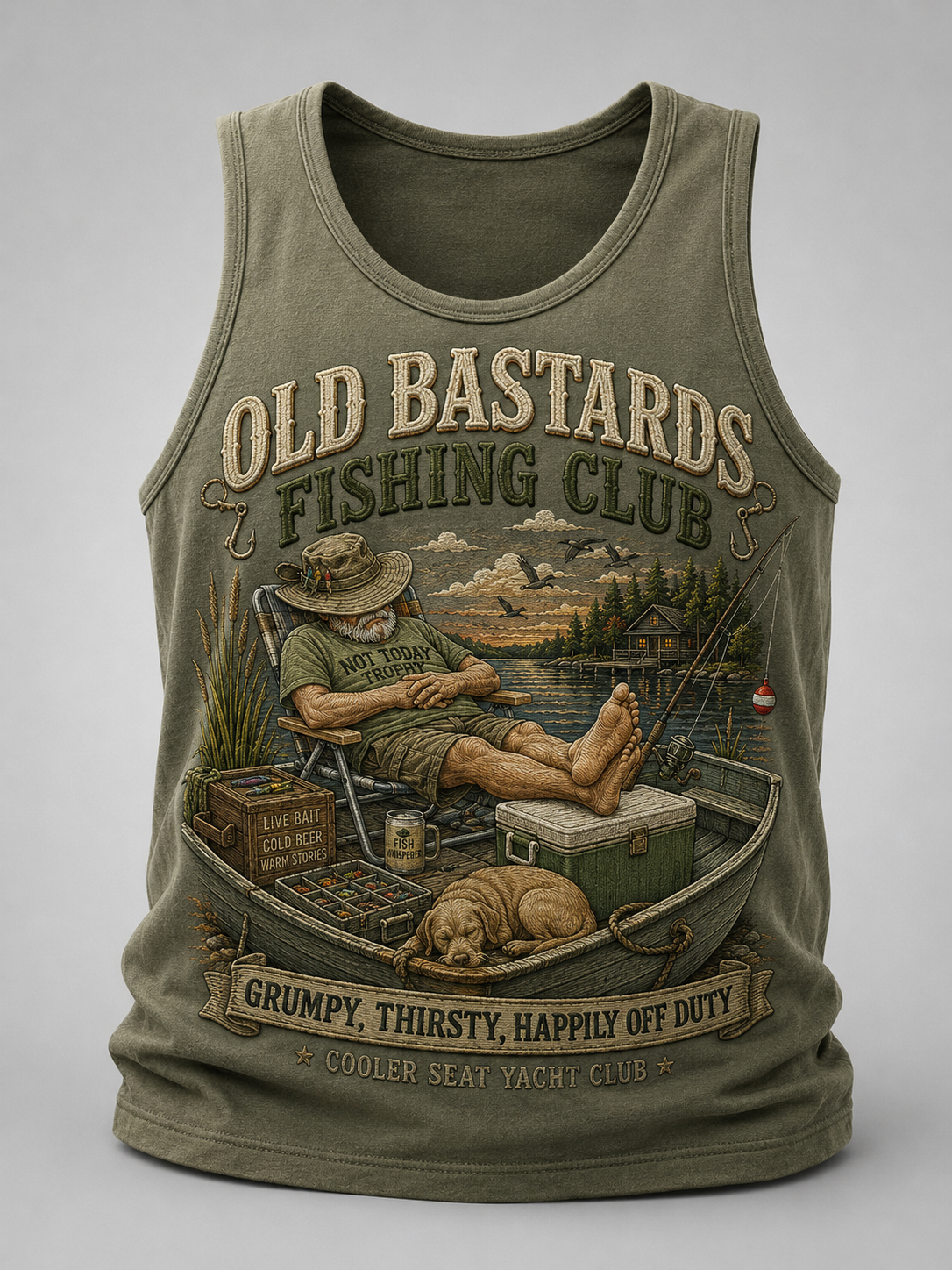 Camiseta sin mangas casual con estampado de miembro vitalicio del Club de Pesca de los Viejos Pícaros para hombre
