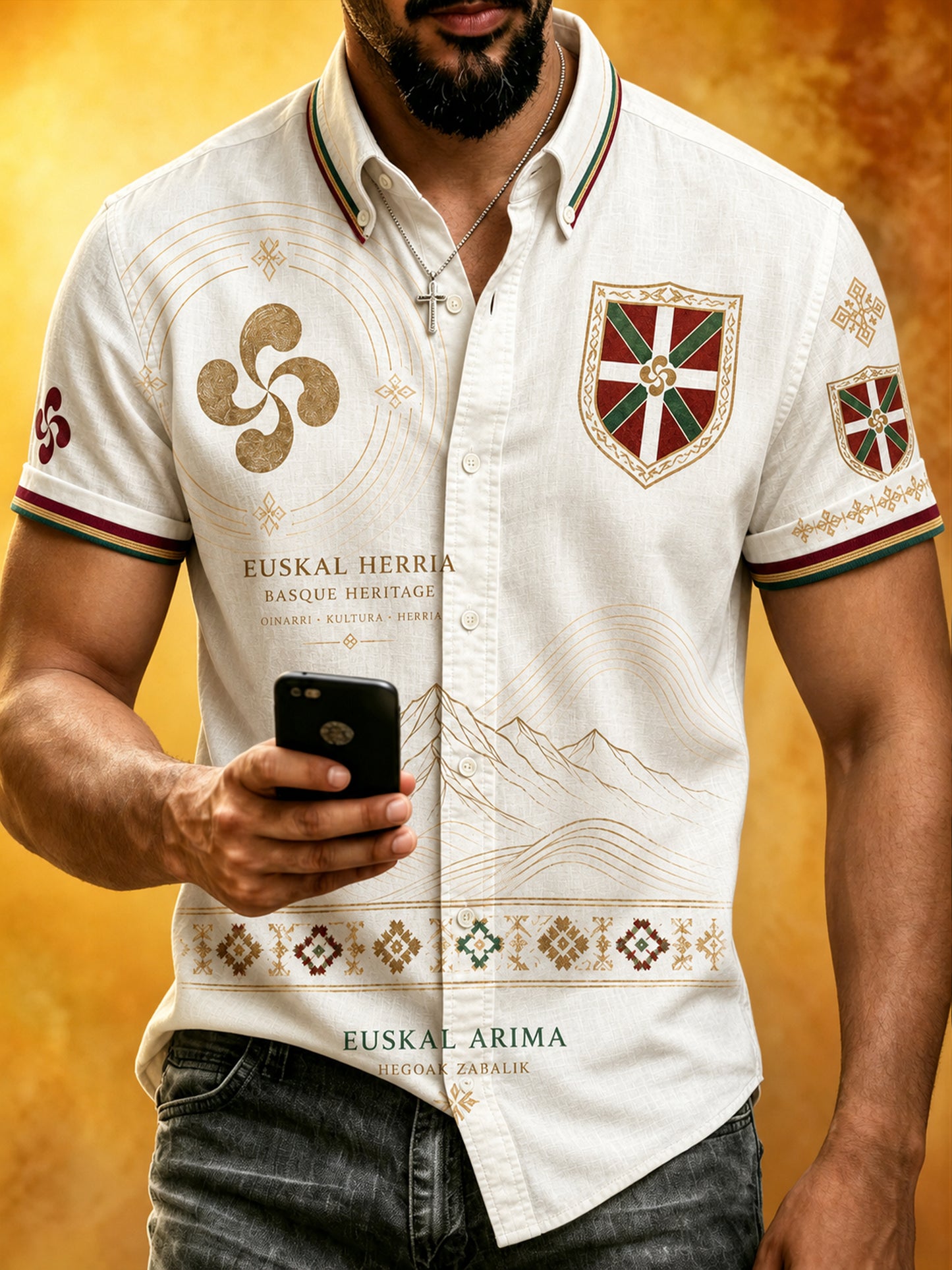 Camisa casual vasca española de la impresión del arte del elemento cultural de los hombres
