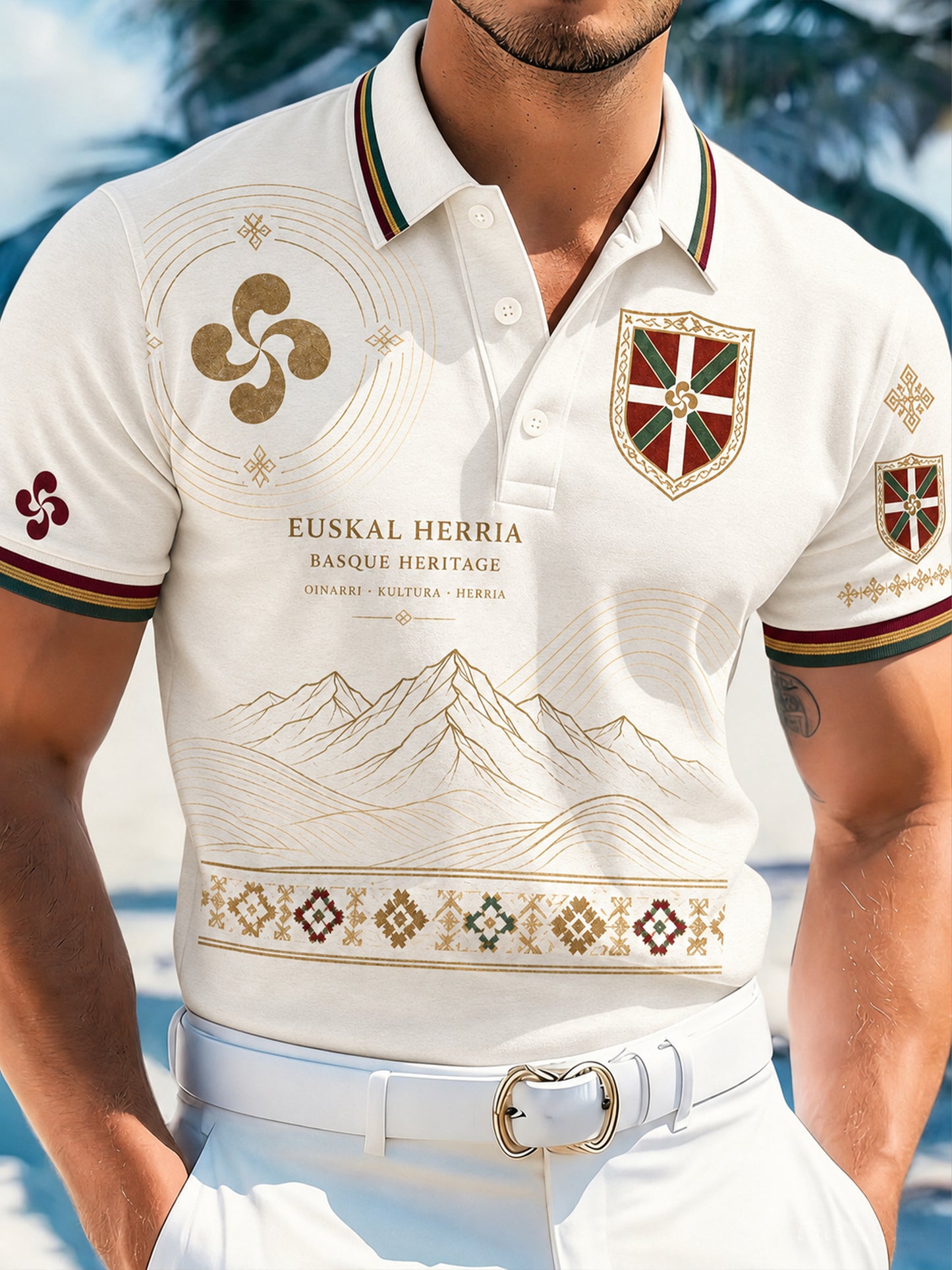 Polo casual de hombre elemento cultural vasco español estampado artístico
