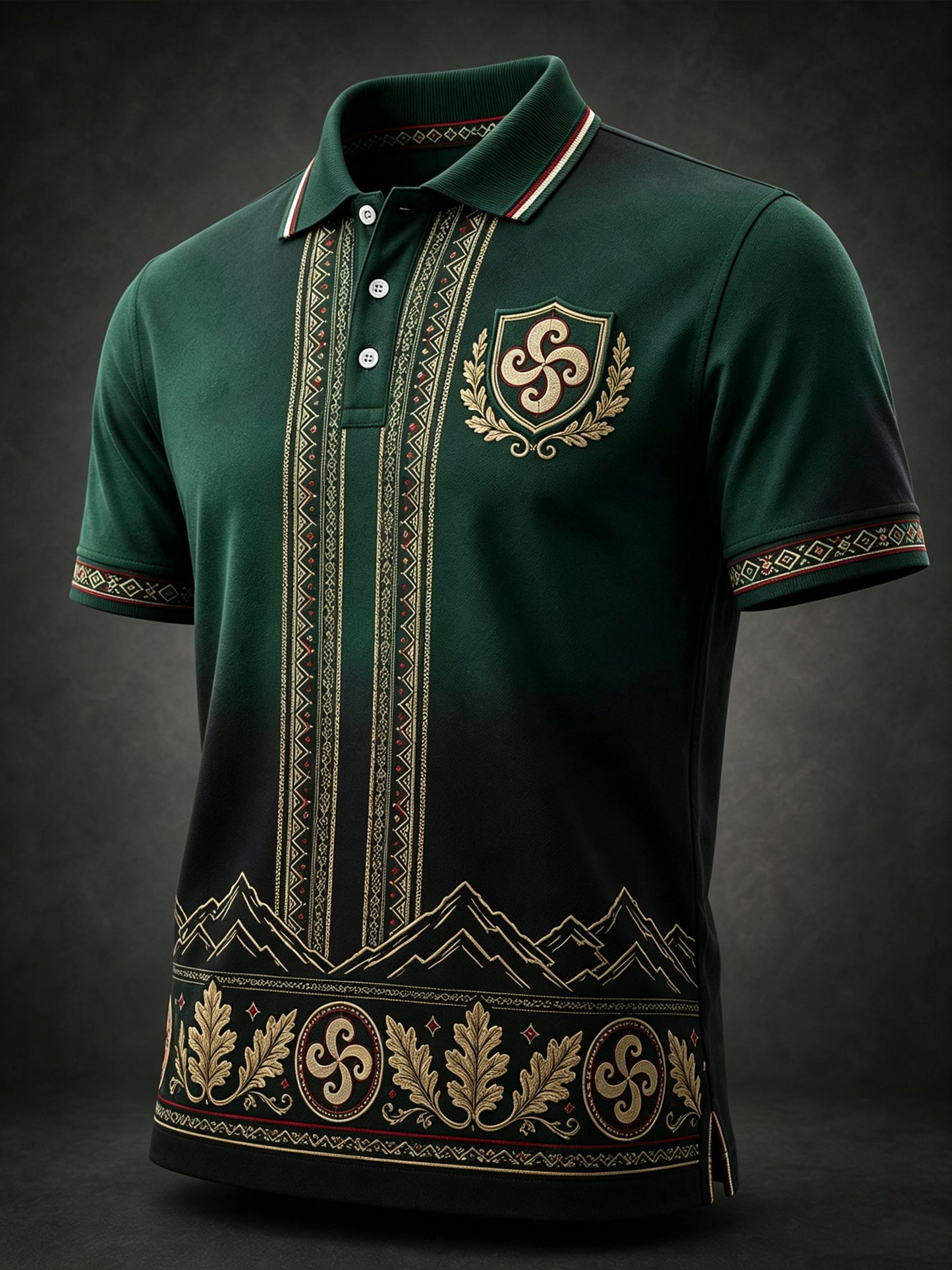 Polo casual con estampado artístico de inspiración cultural vasca española para hombre