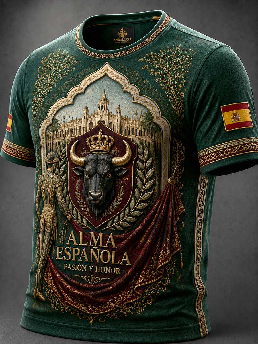 Camiseta vintage para hombre con estampado de diseño español