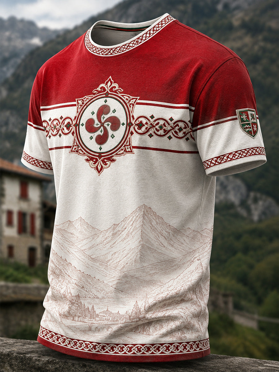 Camiseta casual con estampado artístico de inspiración cultural vasca española para hombre