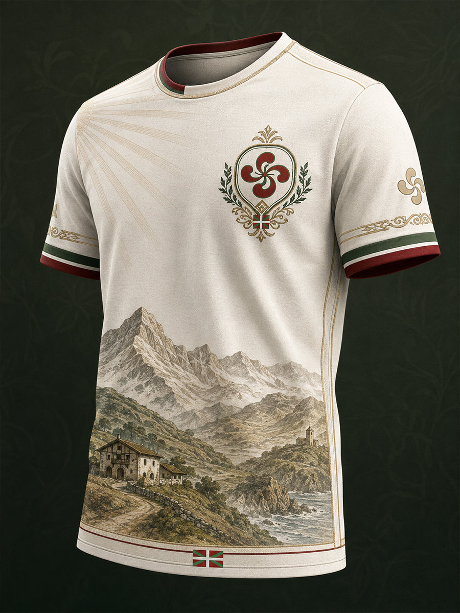 Camiseta estampada de arte vasco español para hombre