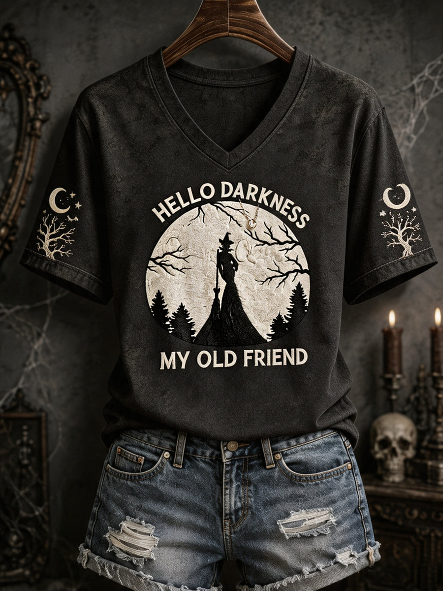 De las mujeres divertido Halloween Hola oscuridad mi viejo amigo bruja imprimir casual cuello en V camiseta